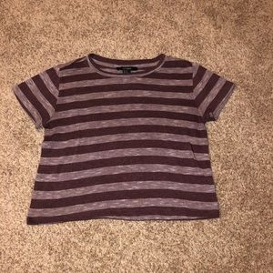 Forever21 Maroon and White Stripped Cropped Tshirt